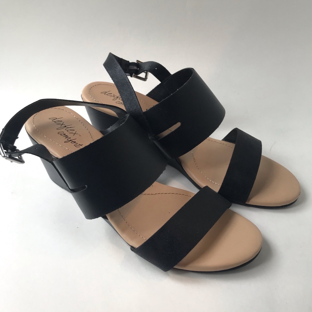 Dexflex Womens Sandals Black Wedge Sz 10 Ankle